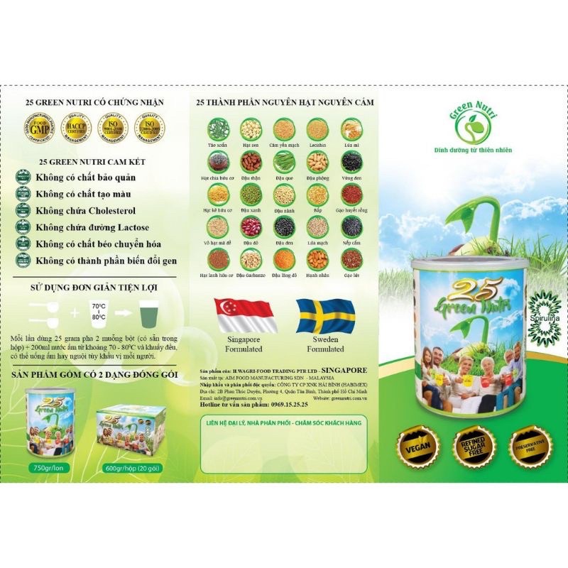 Ngũ cốc dinh dưỡng 25 Green Nutri nhập khẩu hộp 750g giúp cơ thể khỏe mạnh, tăng đề kháng