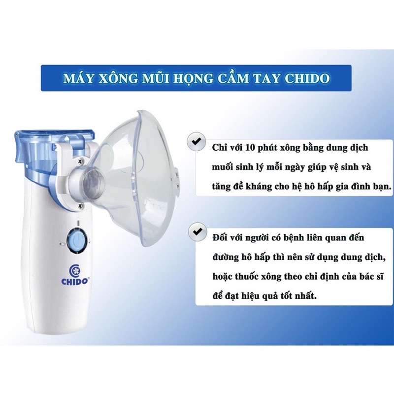 Máy xông mũi họng cầm tay Chido Nhật Bản dùng được cho cả bé và người lớn, nhỏ gọn, tiện lợi và hiệu quả + tặng quà