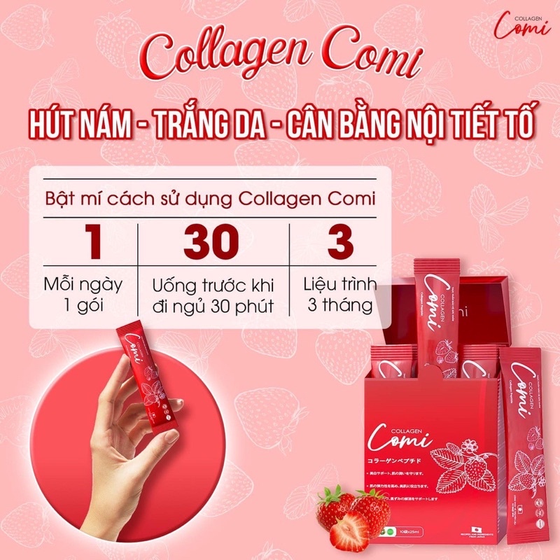 Collagen Comi Nhật Bản hút nám, trắng da, chống lão hoá, cân bằng nội tiết hộp 10 gói - cam kết chính hãng
