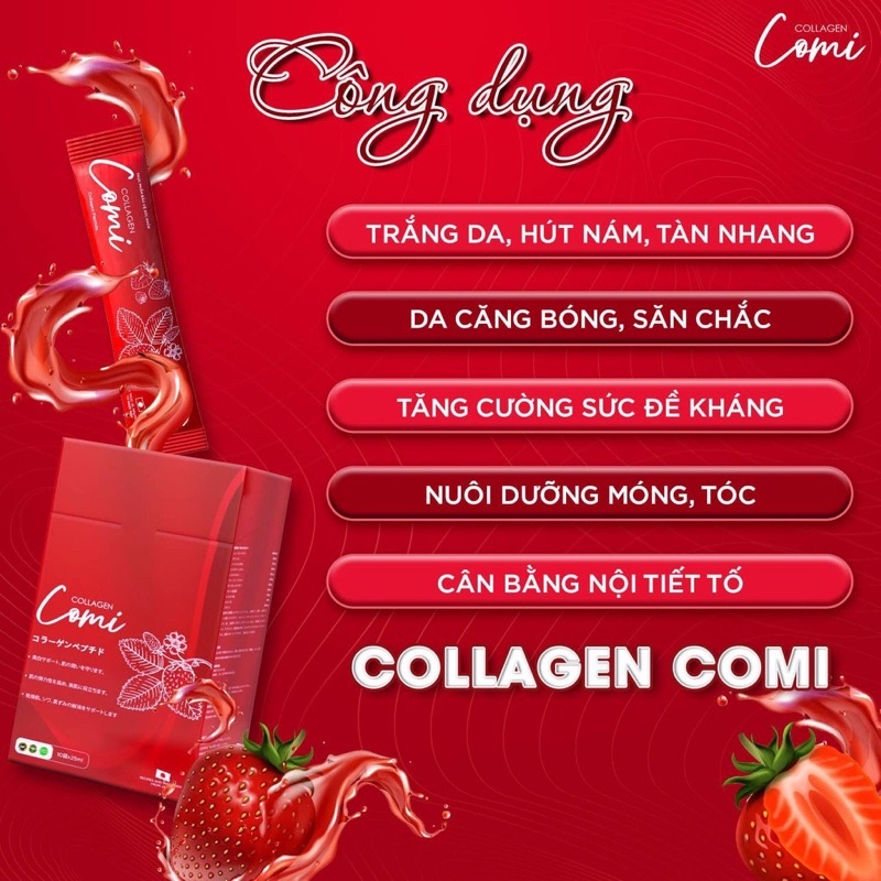 Collagen Comi Nhật Bản hút nám, trắng da, chống lão hoá, cân bằng nội tiết hộp 10 gói - cam kết chính hãng