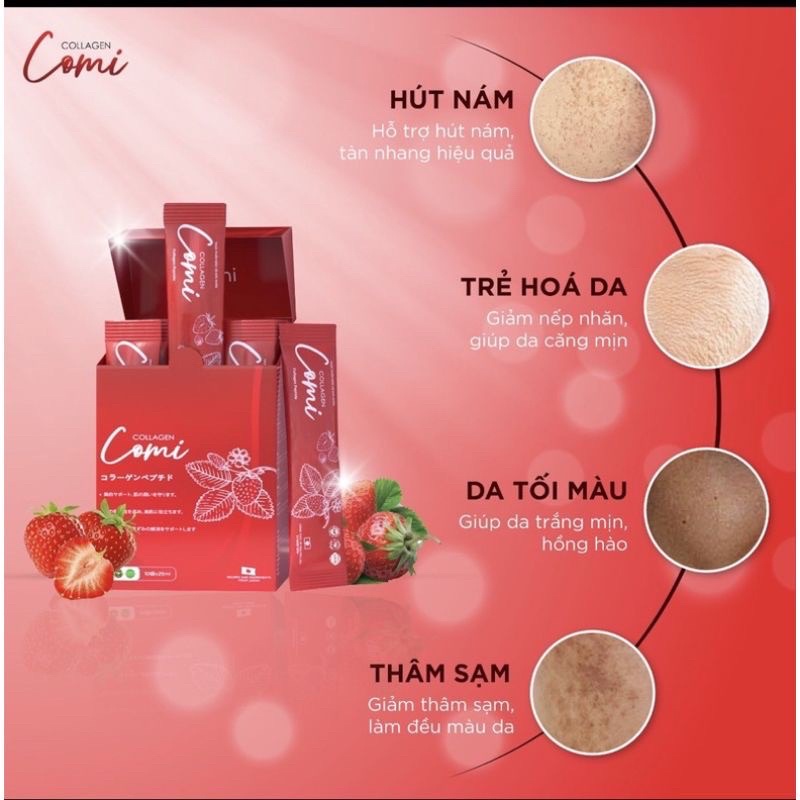Collagen Comi Nhật Bản hút nám, trắng da, chống lão hoá, cân bằng nội tiết hộp 10 gói - cam kết chính hãng