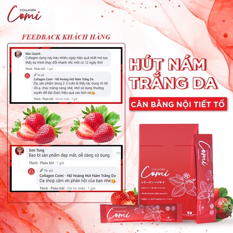 Collagen Comi Nhật Bản hút nám, trắng da, chống lão hoá, cân bằng nội tiết hộp 10 gói - cam kết chính hãng