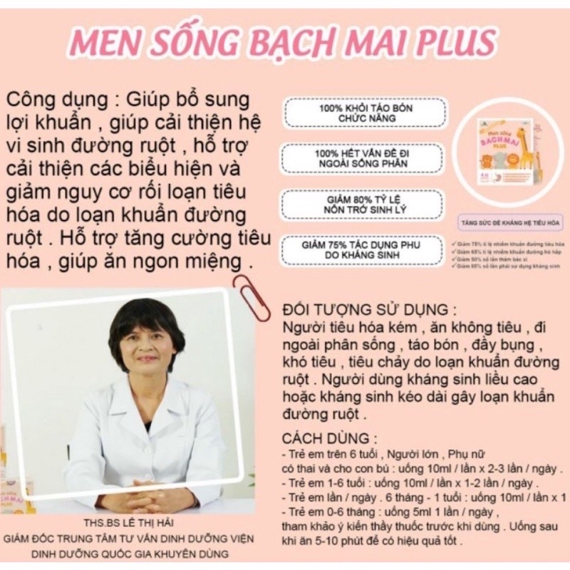 Men sống bạch mai plus - bé hết bón, ăn khỏe ngủ ngon tăng cân tốt + tặng tăm bông