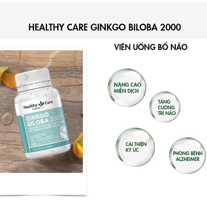 Viên uống bổ não Ginkgo Heathly Care hộp 100 viên chuẩn Úc