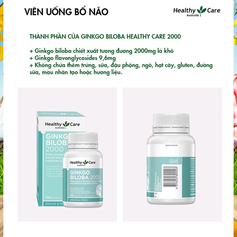 Viên uống bổ não Ginkgo Heathly Care hộp 100 viên chuẩn Úc