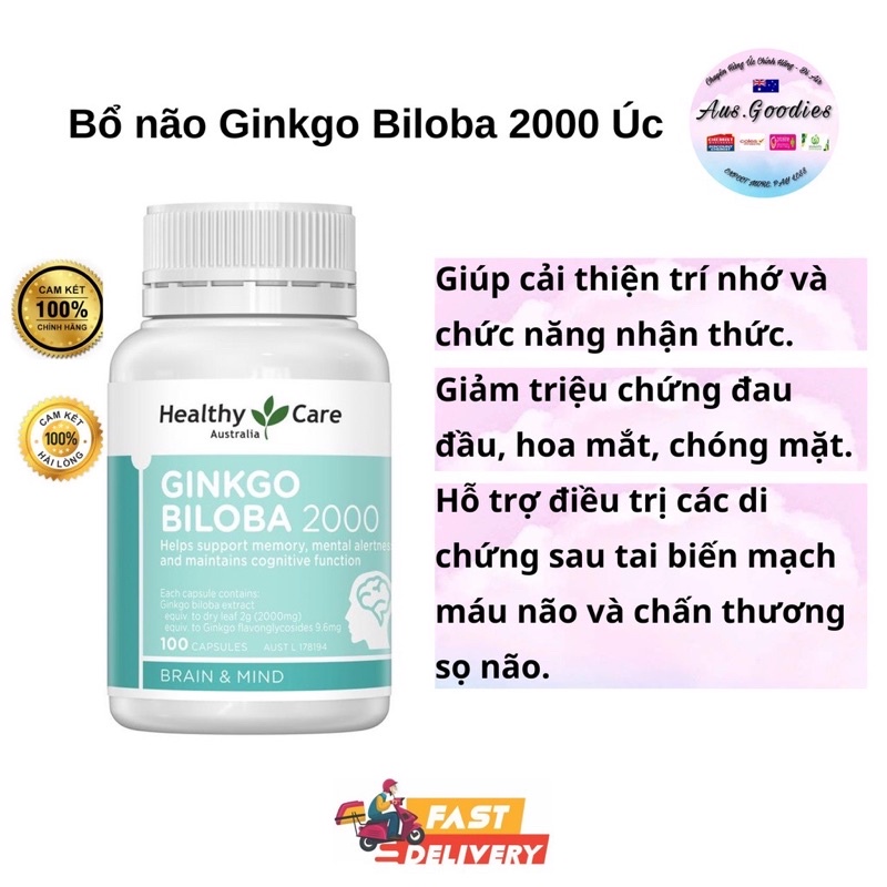 Viên uống bổ não Ginkgo Heathly Care hộp 100 viên chuẩn Úc