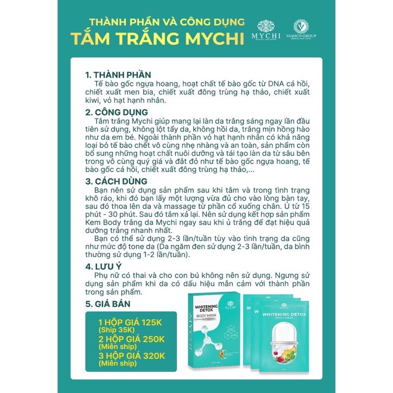 [Chính hãng] Combo dưỡng trắng toàn thân, Mychi, bật tông ngay sau 7 ngày