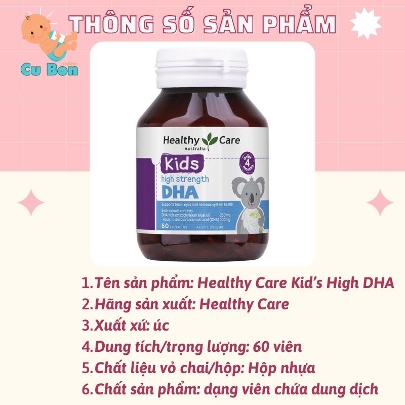 Viên uống DHA cho bé từ 4 tháng Healthy Care của Úc hộp 60 viên