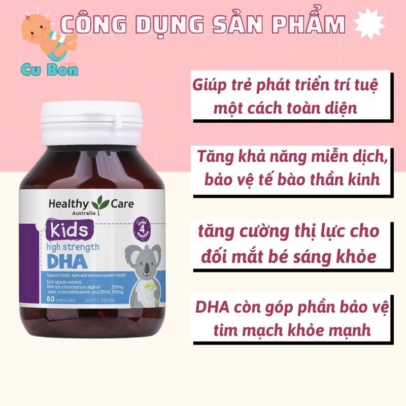 Viên uống DHA cho bé từ 4 tháng Healthy Care của Úc hộp 60 viên