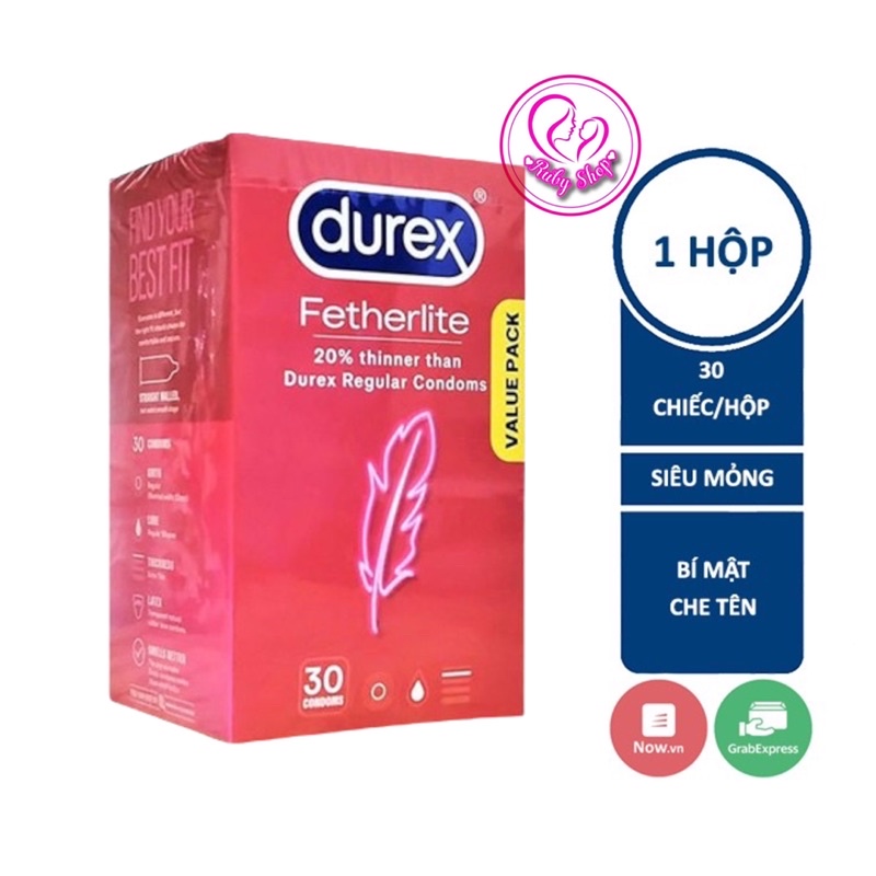 [Che tên] Bao cao su siêu mỏng Durex của Úc hộp 30 cái