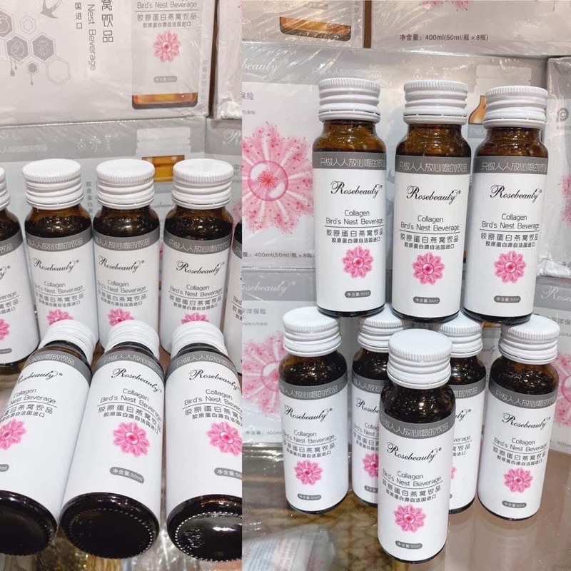 Collagen yến trắng da và dưỡng ẩm Rose beauty -hộp 8 chai hàng chính hãng