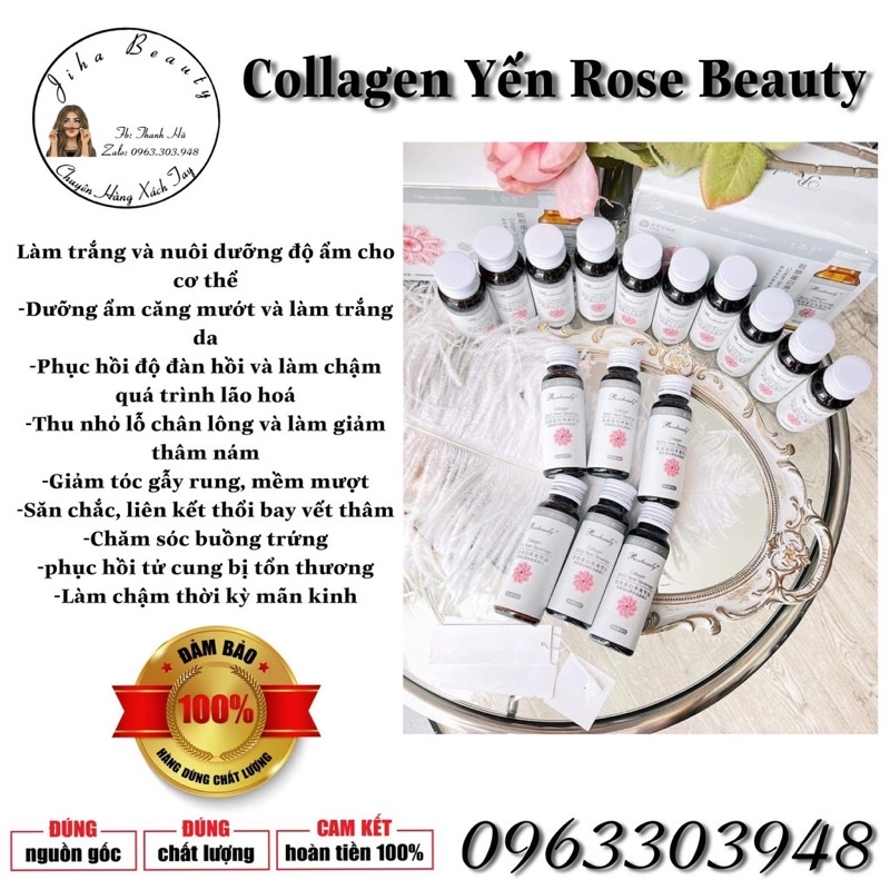 Collagen yến trắng da và dưỡng ẩm Rose beauty -hộp 8 chai hàng chính hãng