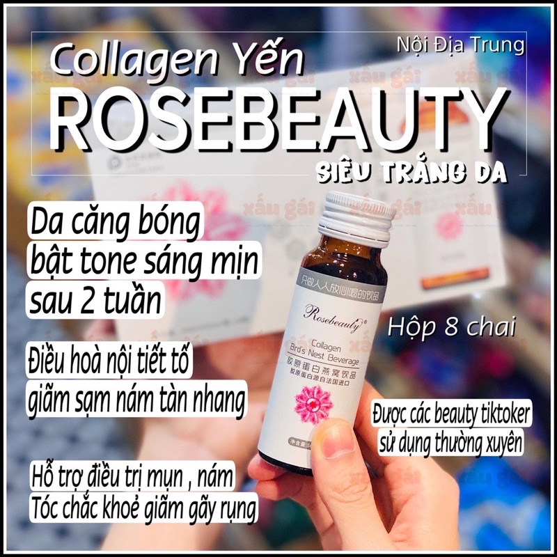 Collagen yến trắng da và dưỡng ẩm Rose beauty -hộp 8 chai hàng chính hãng