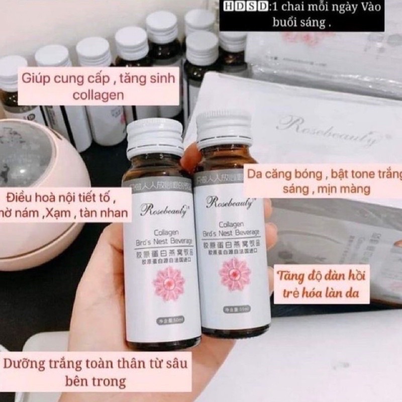 Collagen yến trắng da và dưỡng ẩm Rose beauty -hộp 8 chai hàng chính hãng