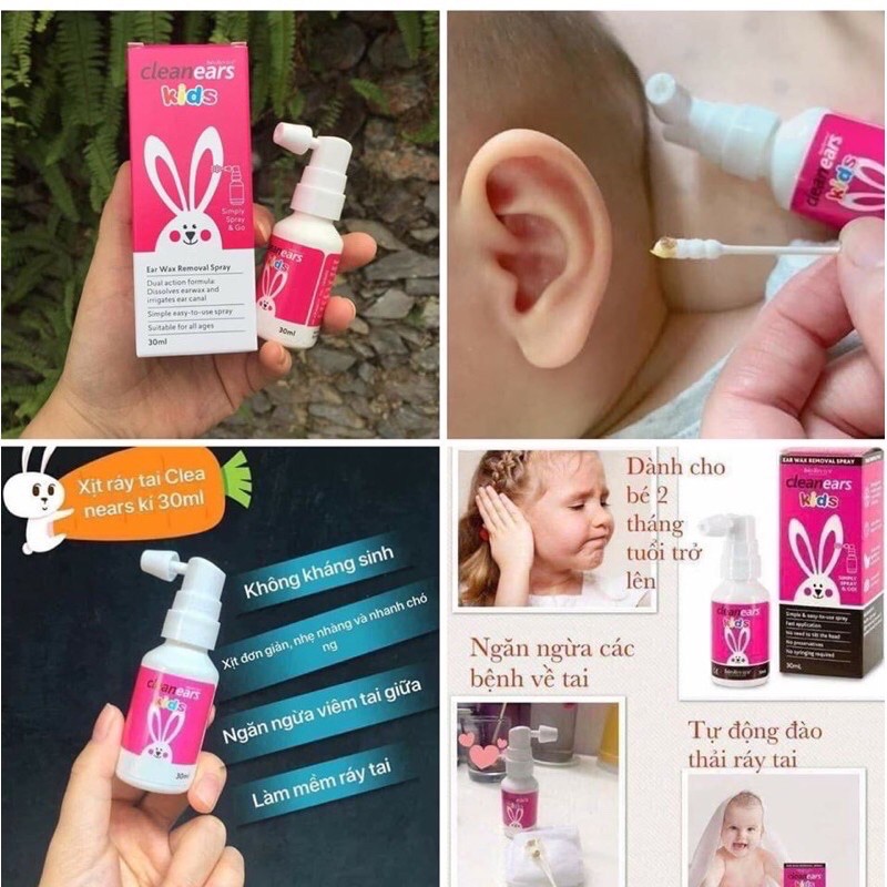 Xịt tan ráy tai Clean ears cho bé từ 2 tháng hàng Úc 30ml