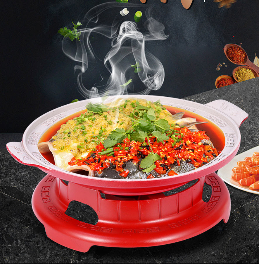 Bộ chảo hâm nóng thức ăn để bàn kèm bếp cồn YL66227 chống dính đá y tế