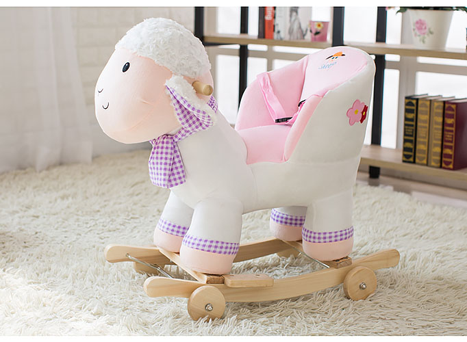 Bập bênh cho bé BBTE02 dạng thú nhồi bông hình con cừu có bánh xe.