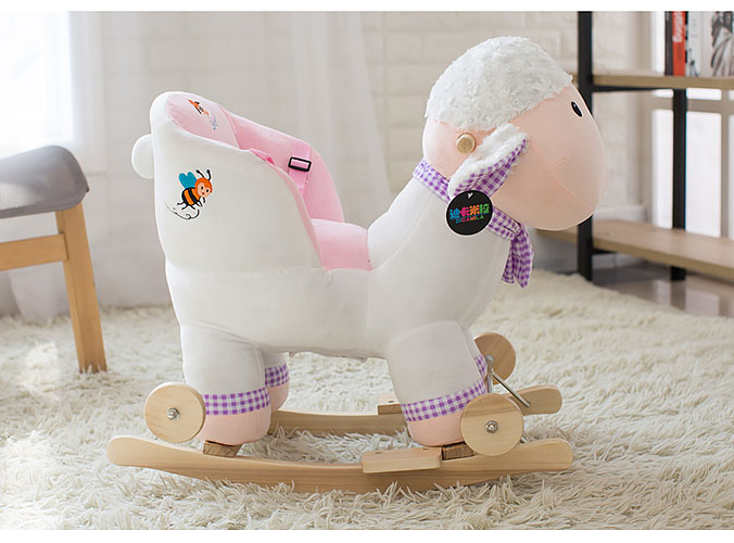 Bập bênh cho bé BBTE02 dạng thú nhồi bông hình con cừu có bánh xe.