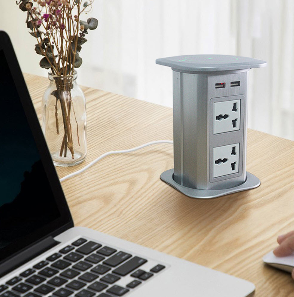 Ổ cắm âm bàn trượt tự động kèm sạc không dây OEM AH07