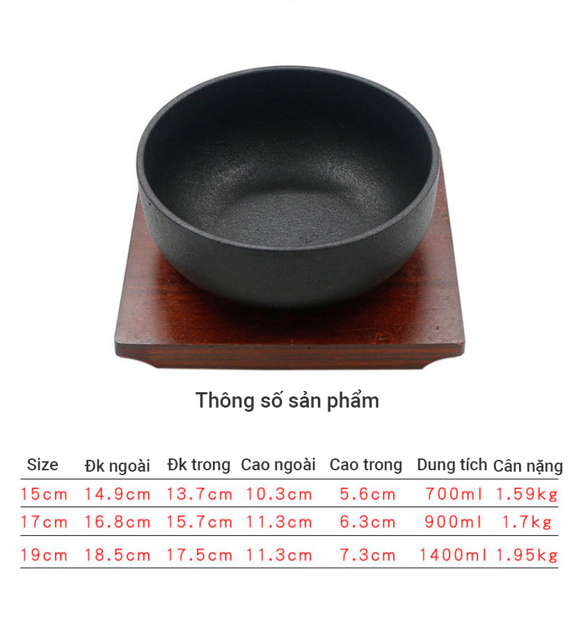 Tô gang loại dày kèm đế gỗ đựng các món ăn Việt - Nhật - Hàn size 15-19cm PO17082