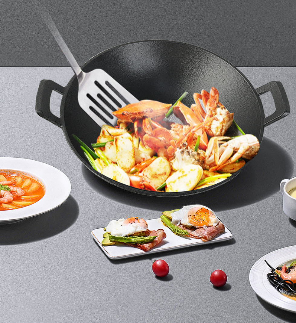 Chảo gang bầu đựng thức ăn, chiên xào hải sản WCH04