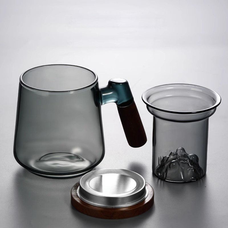 Ly pha trà có lõi lọc bằng thủy tinh có nắp tay cầm gỗ 500ml XCJ45666