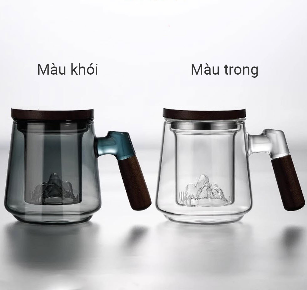 Ly pha trà có lõi lọc bằng thủy tinh có nắp tay cầm gỗ 500ml XCJ45666