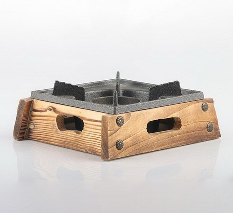 Bếp cồn vỏ gỗ lõi gang vintage cho nhà hàng BCGG02
