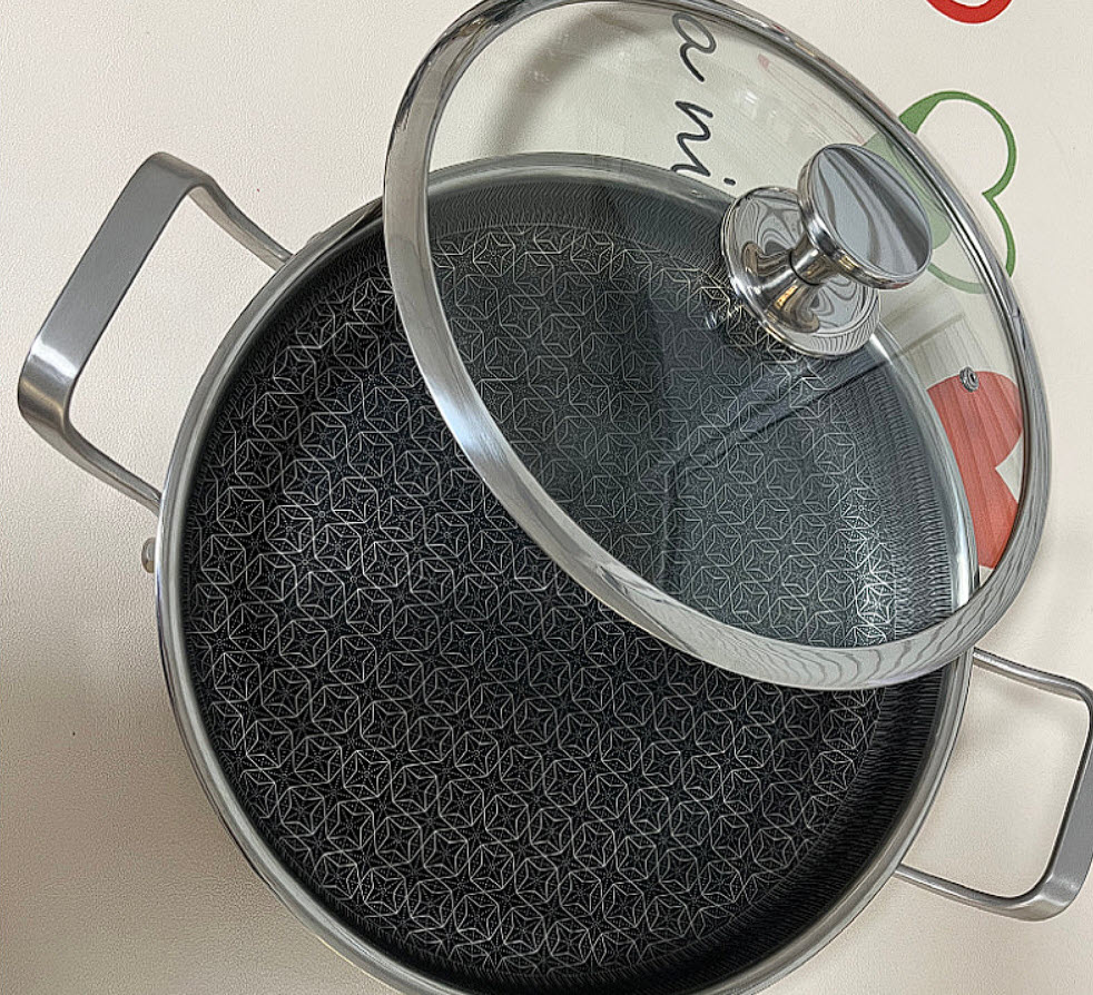 Chảo inox y tế 316 cao cấp đáy bằng vân tổ ong Kata B016A