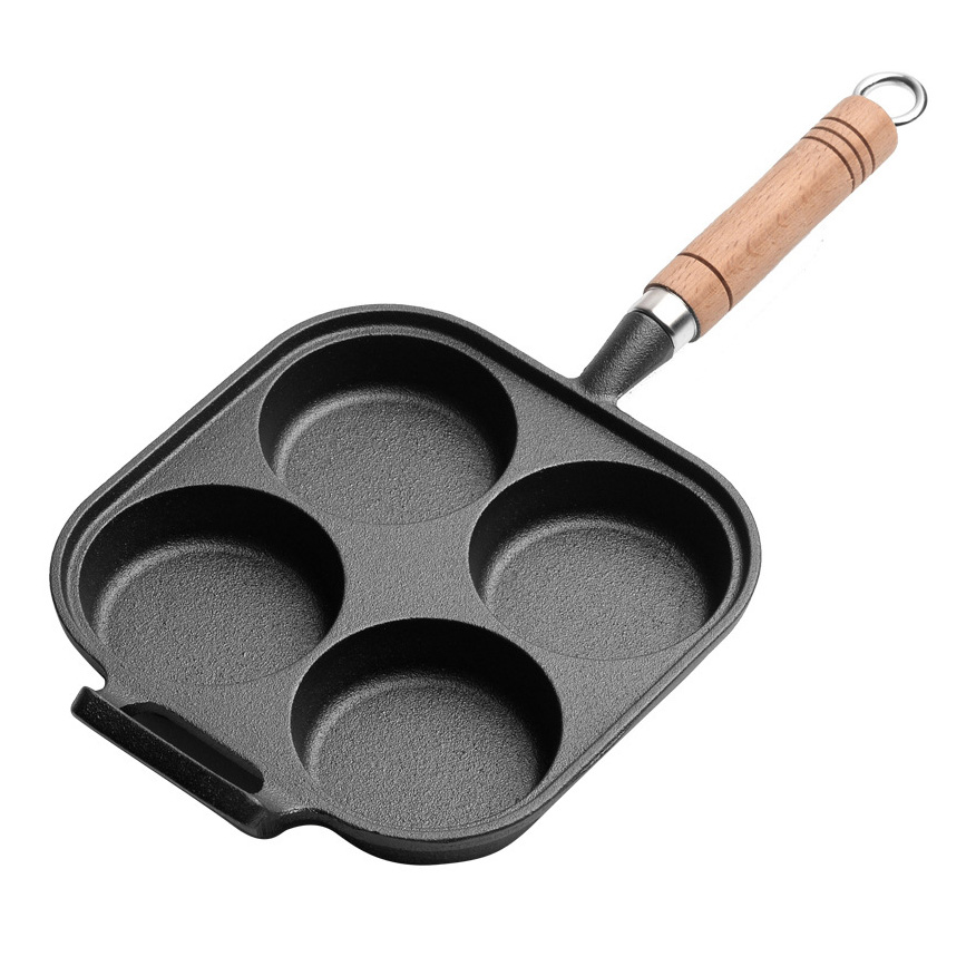 Chảo gang làm ốp la làm bánh 3-7 ngăn tay cầm gỗ FSK9