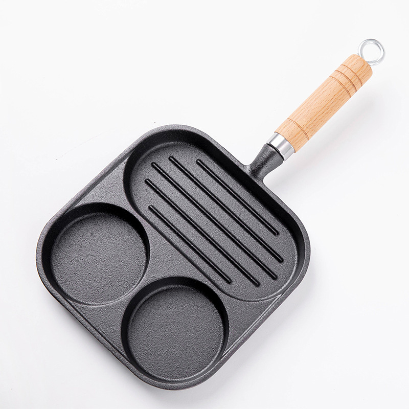 Chảo gang làm ốp la làm bánh 3-7 ngăn tay cầm gỗ FSK9