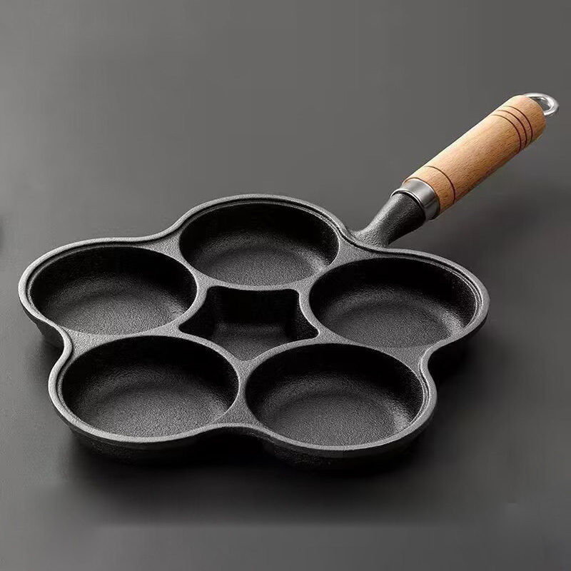 Chảo gang làm ốp la làm bánh 3-7 ngăn tay cầm gỗ FSK9