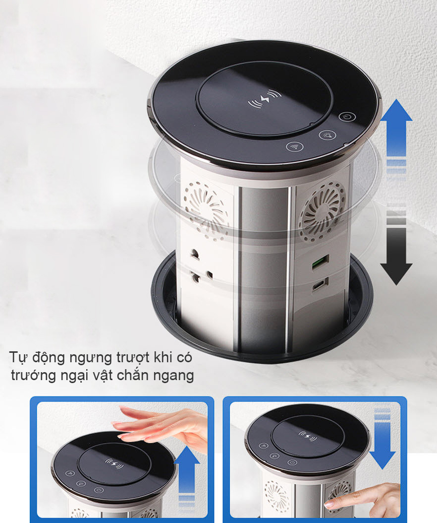 Ổ cắm âm bàn trượt tự động có sạc không dây cao cấp SNZE01