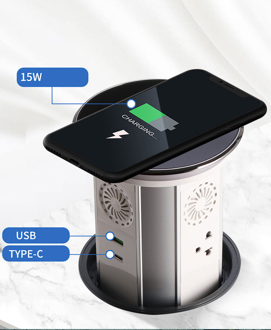 Ổ cắm âm bàn trượt tự động có sạc không dây cao cấp SNZE01