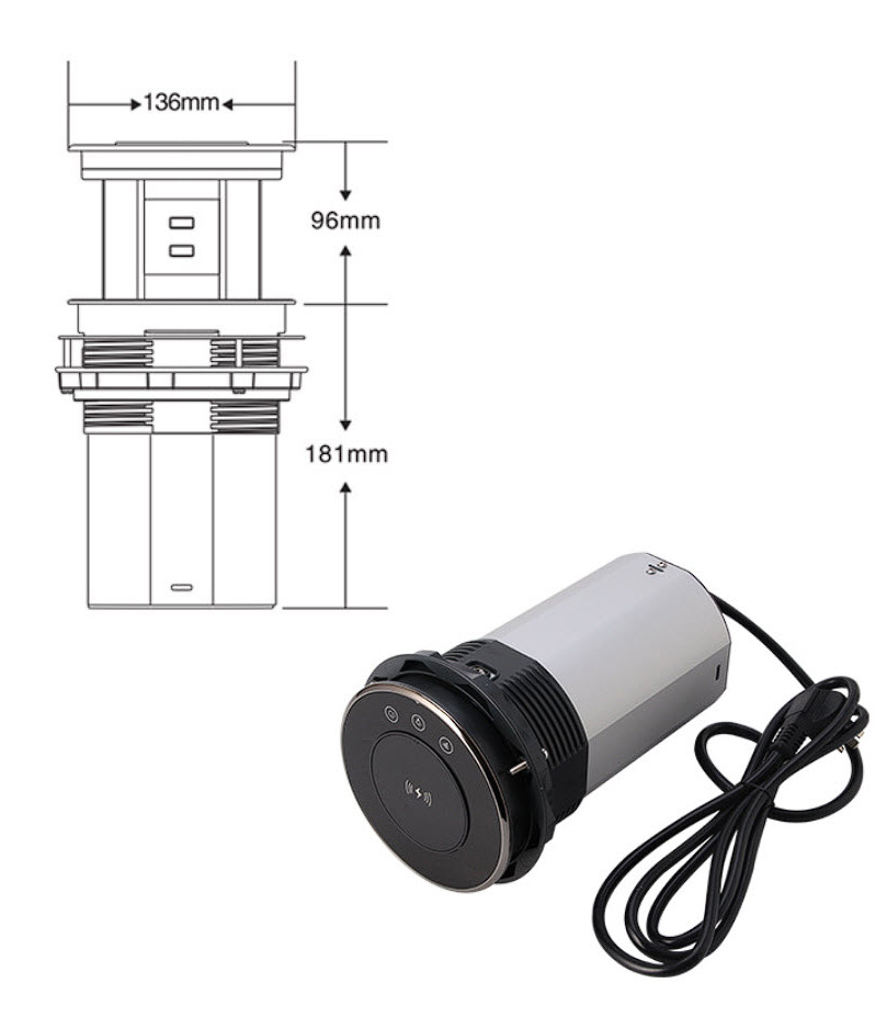 Ổ cắm âm bàn trượt tự động có sạc không dây cao cấp SNZE01
