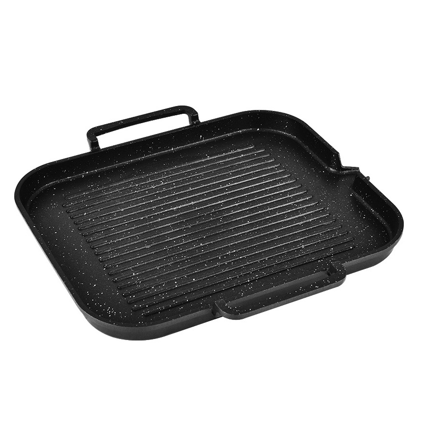 Chảo nướng thịt nhôm 30x25 phủ đá y tế chống dính KS032