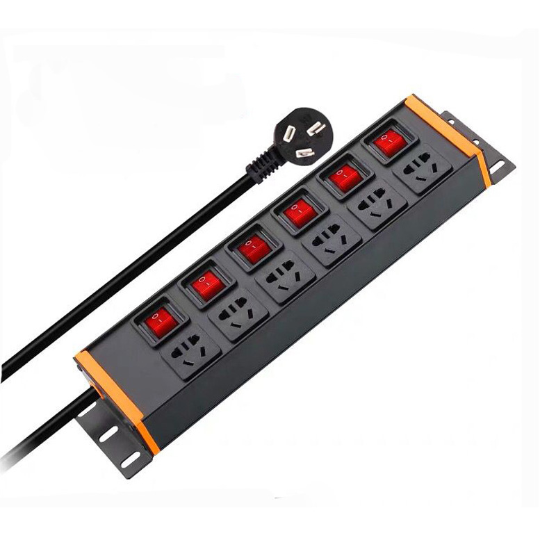 Thanh nguồn PDU ổ cắm tủ rack 6-10 cổng chịu tải 10A công tắc nguồn riêng XTE496