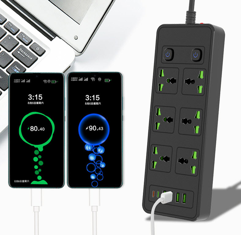 Ổ cắm điện đa năng 6 ổ, 4 USB, 2 Type-C tải 3000W 13A bảo vệ quá tải G14