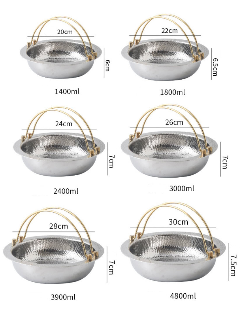 Nồi lẩu 2 ngăn inox 304 vân búa quai sách size 20-30cm SCYU2