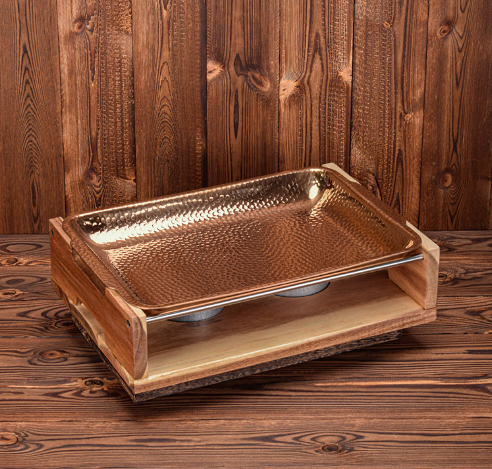 Khay hấp cá giữ nóng buffet inox 304 kèm bếp cồn gỗ khay nướng BBQ S09