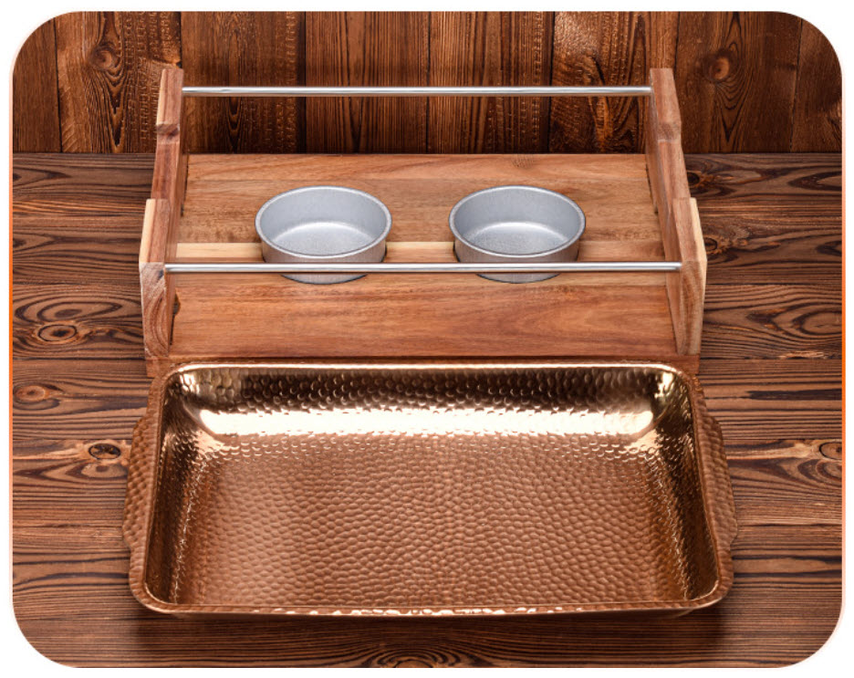 Khay hấp cá giữ nóng buffet inox 304 kèm bếp cồn gỗ khay nướng BBQ S09