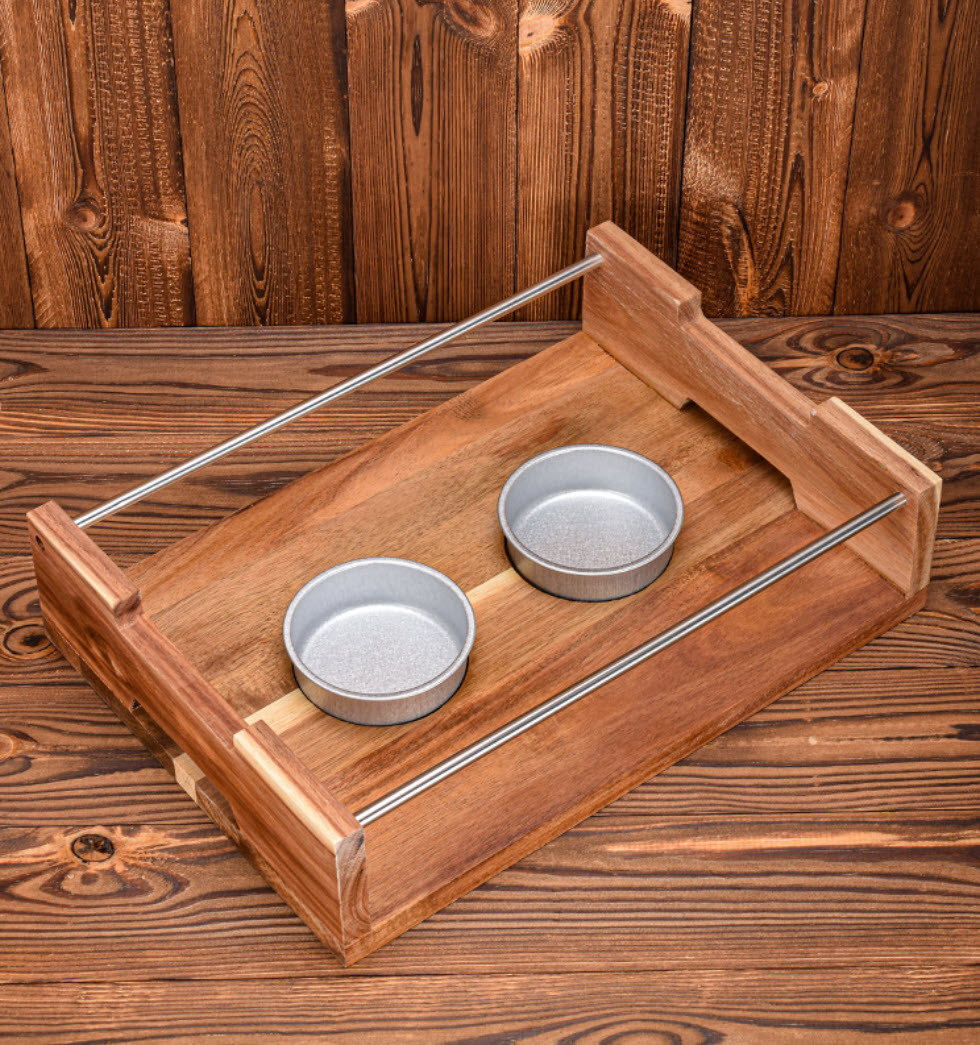 Khay hấp cá giữ nóng buffet inox 304 kèm bếp cồn gỗ khay nướng BBQ S09