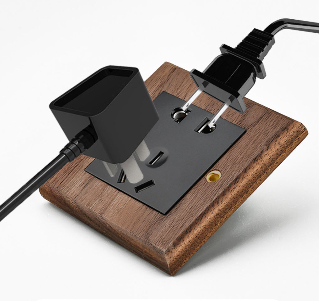 Công tắc ổ cắm âm tường mặt gỗ quả Óc chó HOD22 toggle dạ quang type 86