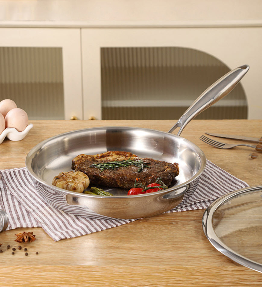 Chảo inox y tế 316 đáy bằng chiên xào thịt cá KQ014
