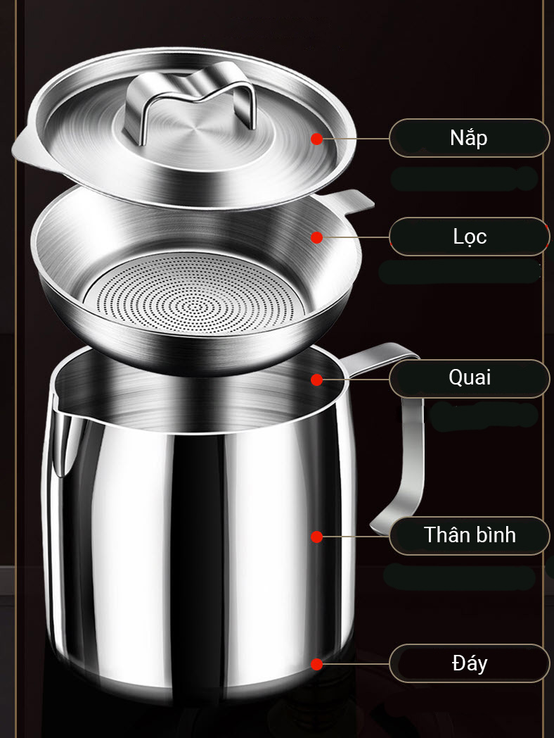 Ca lọc dầu inox y tế 316 cao cấp 1500-2000ml KQYH316