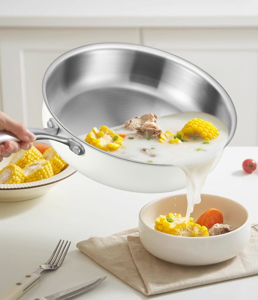 Chảo inox 316 đáy bằng phủ ceramic bên ngoài size 24-32cm KQJG316