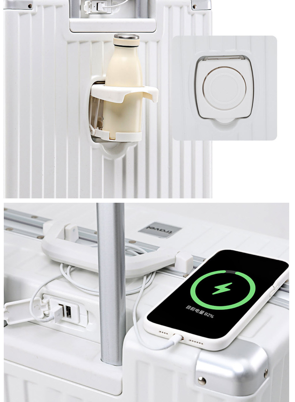 Vali kéo du lịch khóa đôi TSA viền nhôm cổng sạc USB size 20-29inch PH2009