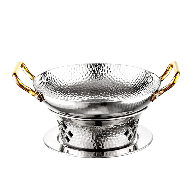 Bộ chảo inox 304 kèm bếp cồn nồi lẩu khô vân búa size 20-26cm OEM SC06