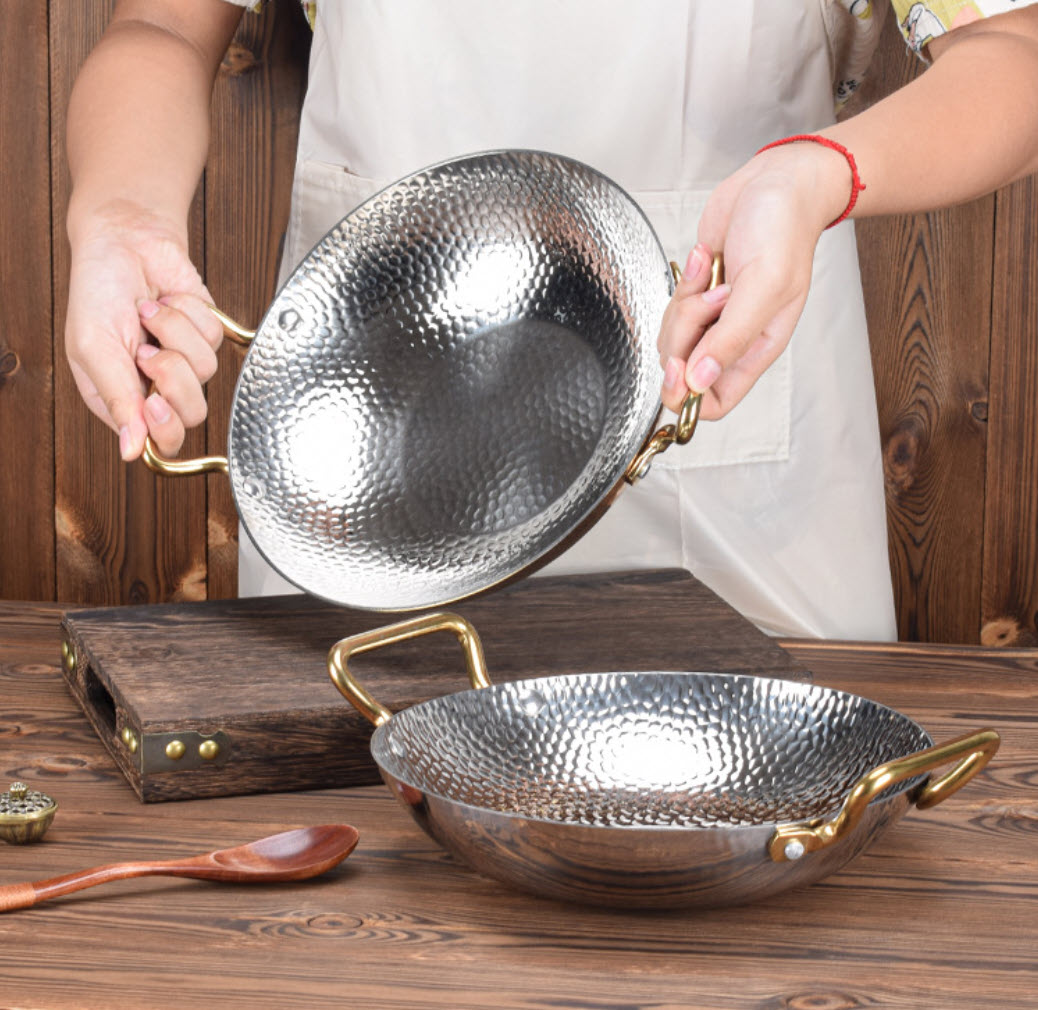 Bộ chảo inox 304 kèm bếp cồn nồi lẩu khô vân búa size 20-26cm OEM SC06