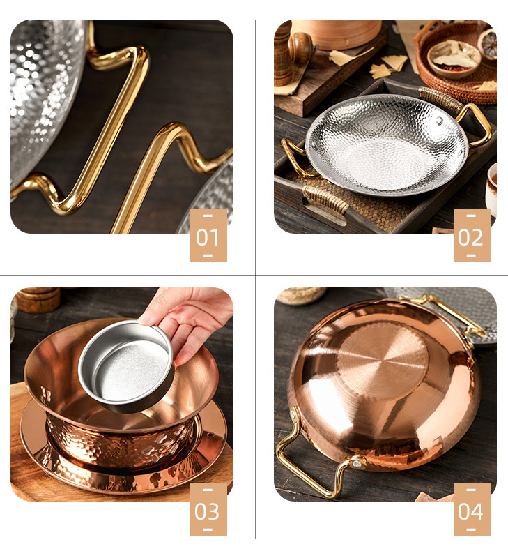 Bộ chảo inox 304 kèm bếp cồn nồi lẩu khô vân búa size 20-26cm OEM SC06